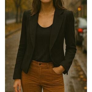 Silence + Noise Dark Academia Open Front Cropped Blazer S Black Career Minimal